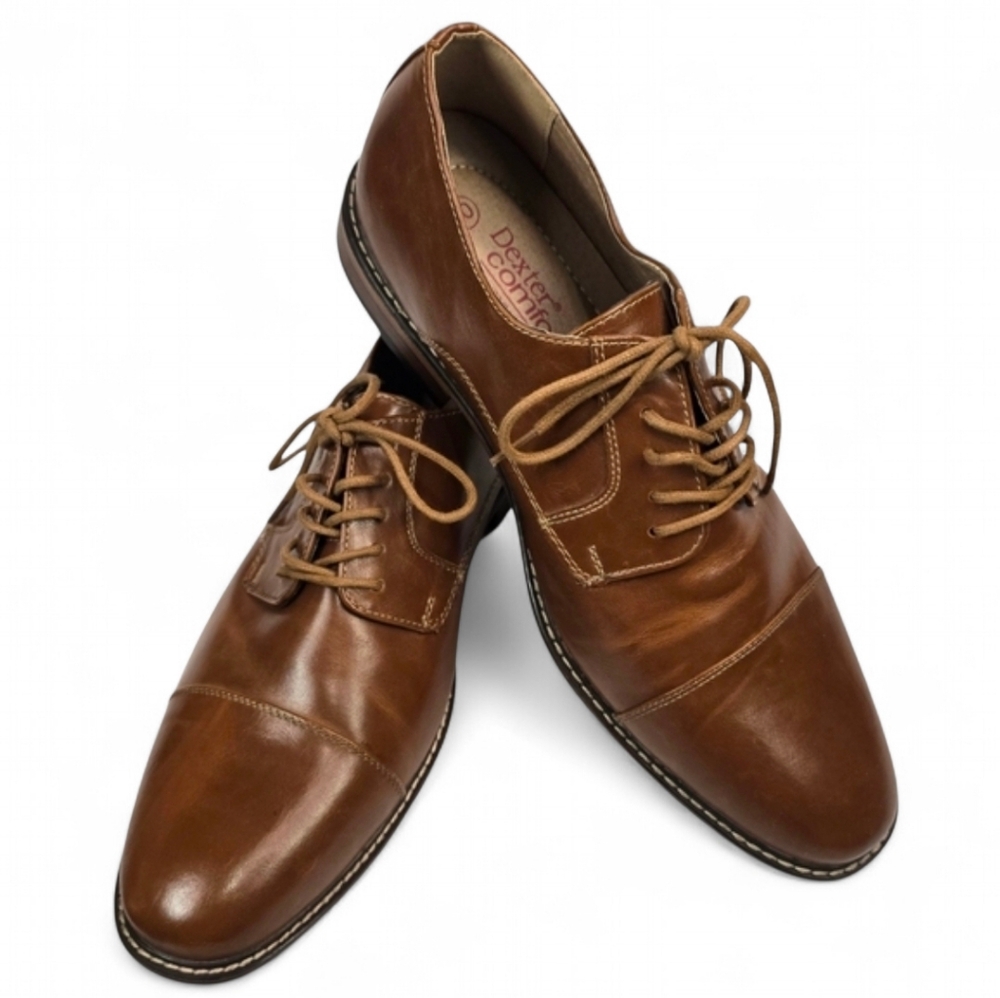 Dexter Comfort Alec Captoe Cognac Smooth Oxford Dress Shoes Size 10‎